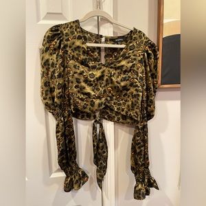 Long Sleeve Cheetah Silk Blouse (Pink/Black/Green)